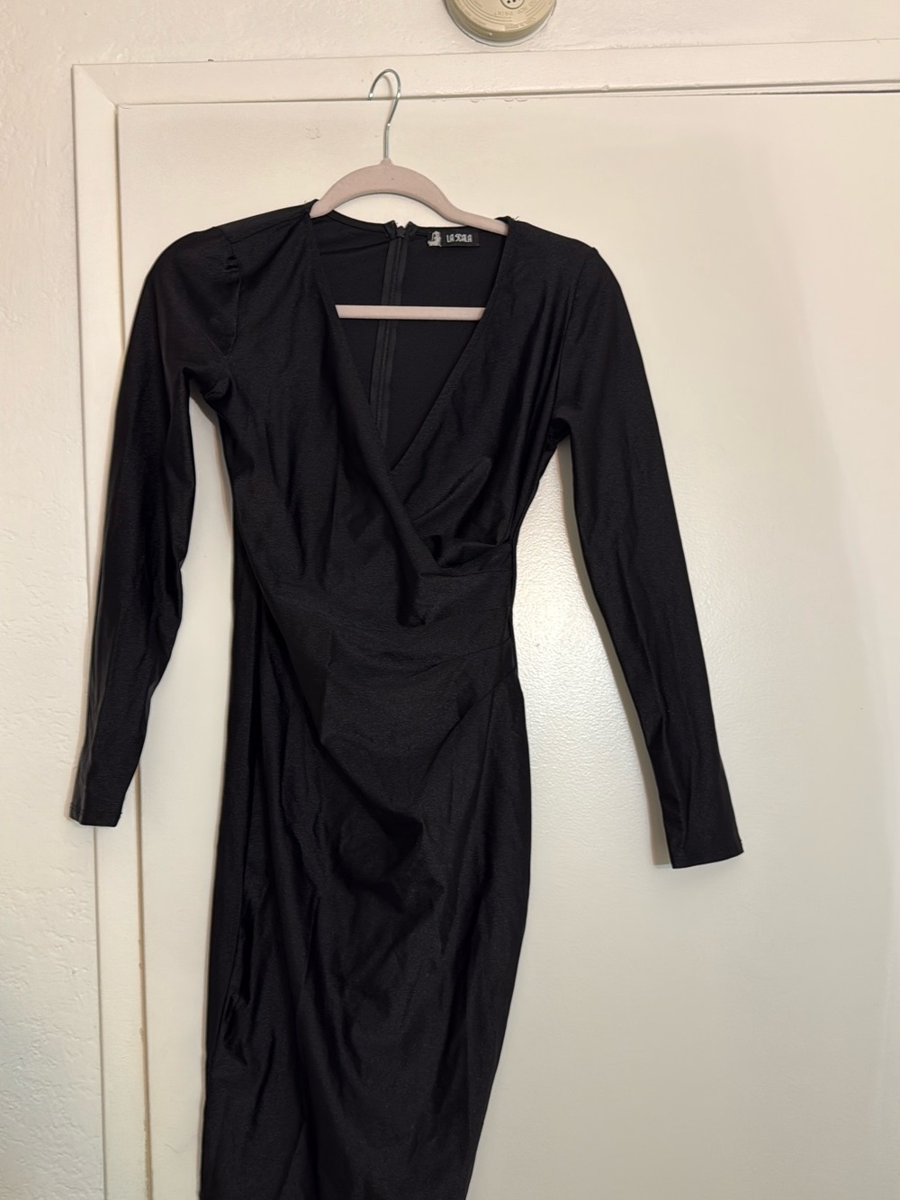 Fashion Nova Black Long Sleeve Wrap-Front Midi Dress